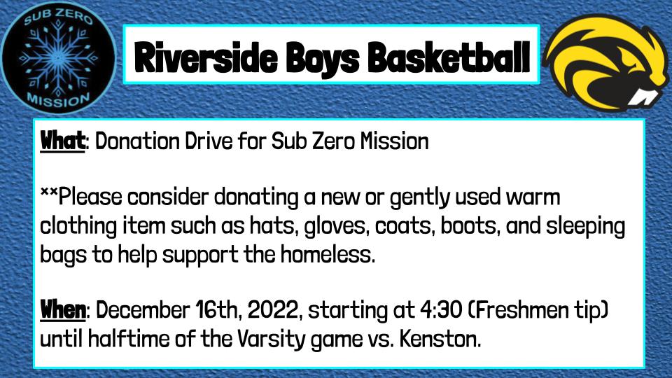 Riverside Boys Basketball Donation Drive Flyer